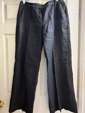 Black Wide-Leg Women's Pants with Contrast Stitching